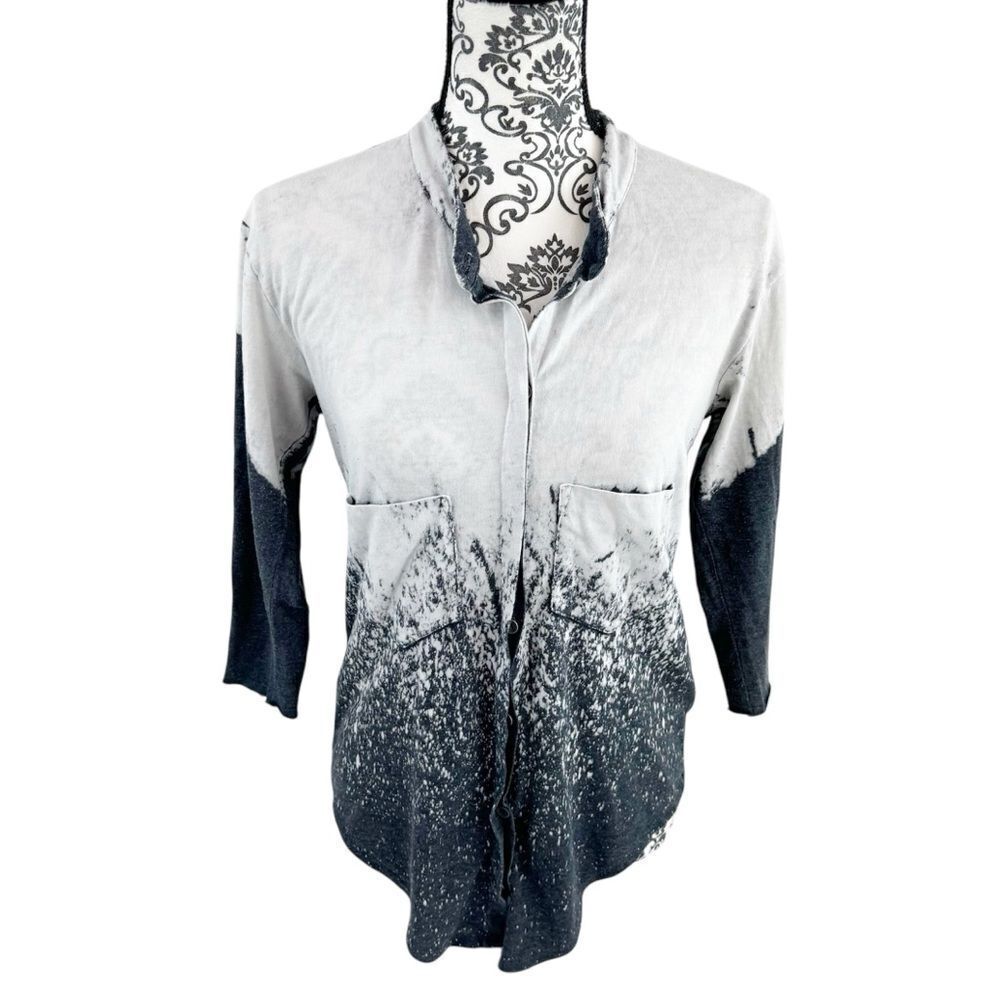 Raquel Allegra Spattered Tie Dye Ombre Dual Pocket Button Down Top